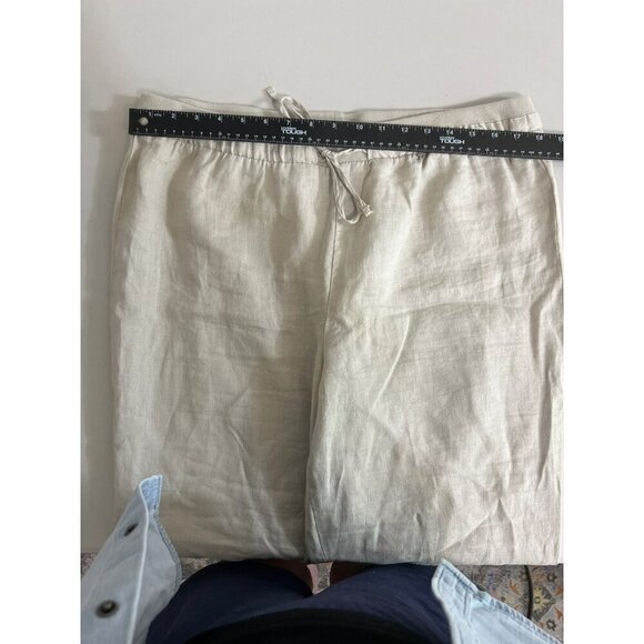 Ellen Tracy Sz L Beige 100% Linen Pants Roll Cuff Gold Buckle - Picture 7 of 9